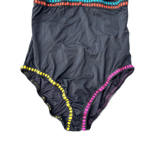 Vtg Multicolor Ribbon Swimsuit (M)